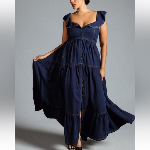 Anthropologie:Pilcro Sweetheart Flutter-Sleeve Denim Buttondown Dress - Picture 7 of 11